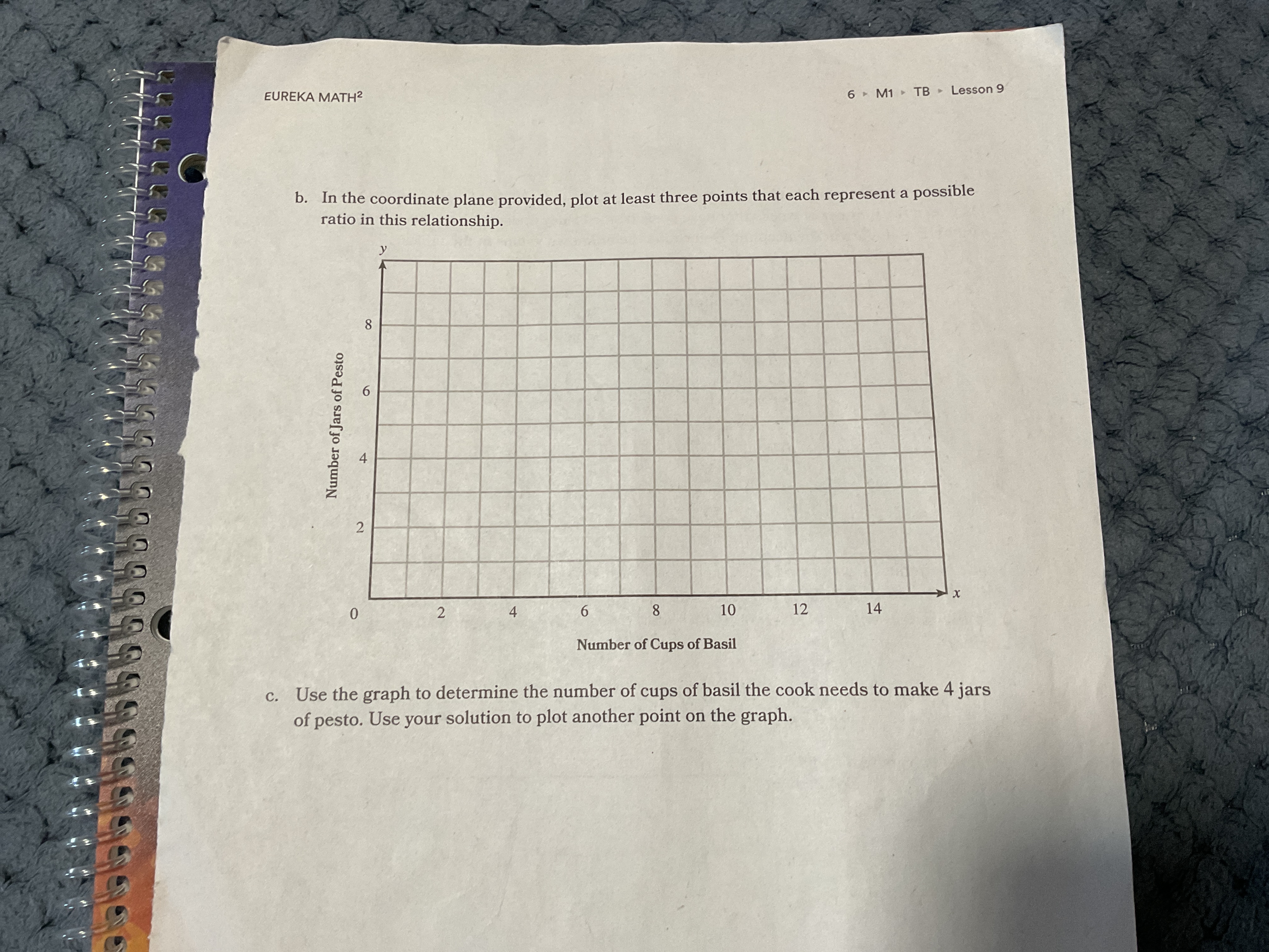 EUREKA MATH 2
6=M1∼TB
Lesson 9
b. In the coordinate plane provided, pl