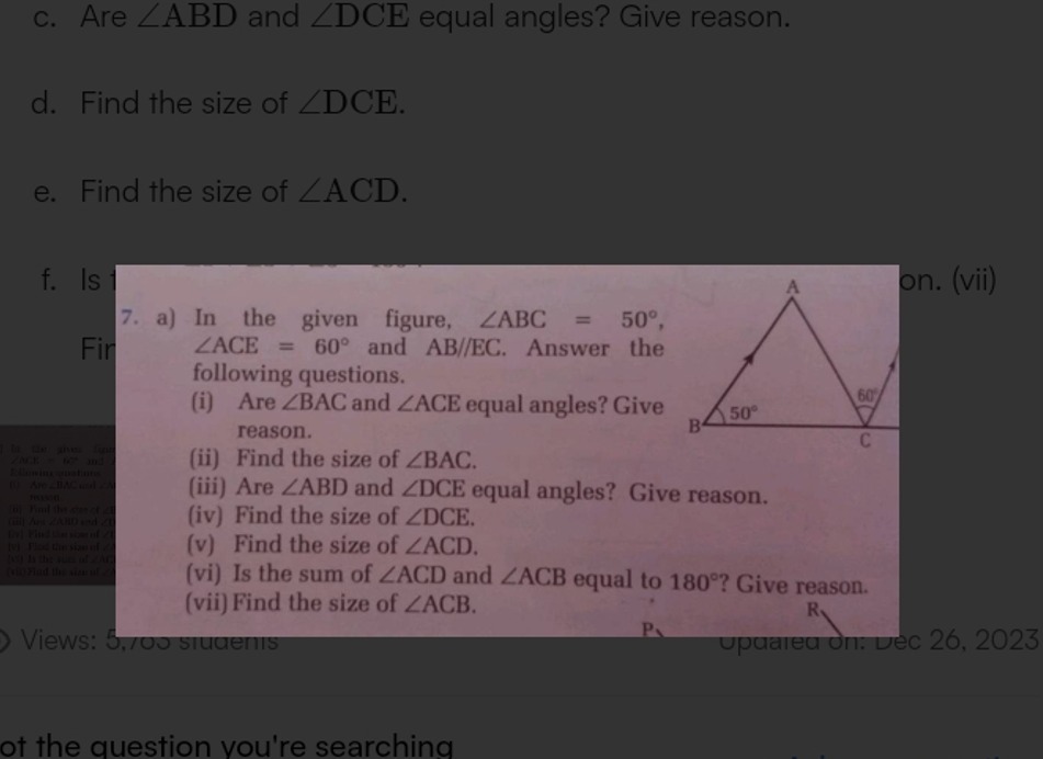 c. Are ∠ABD and ∠DCE equal angles? Give reason.
d. Find the size of ∠D