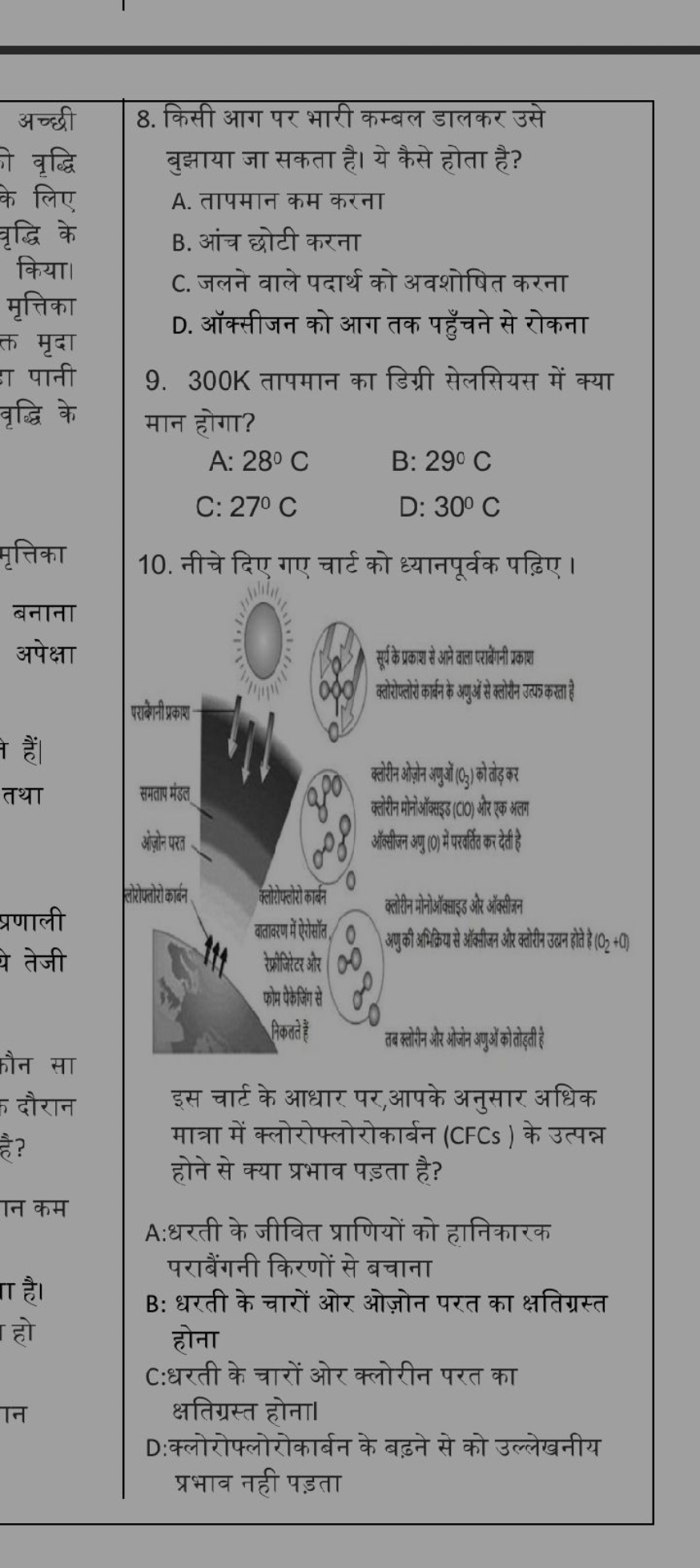 8. किसी आग पर भारी कम्बल डालकर उसे बुझाया जा सकता है। ये कैसे होता है?