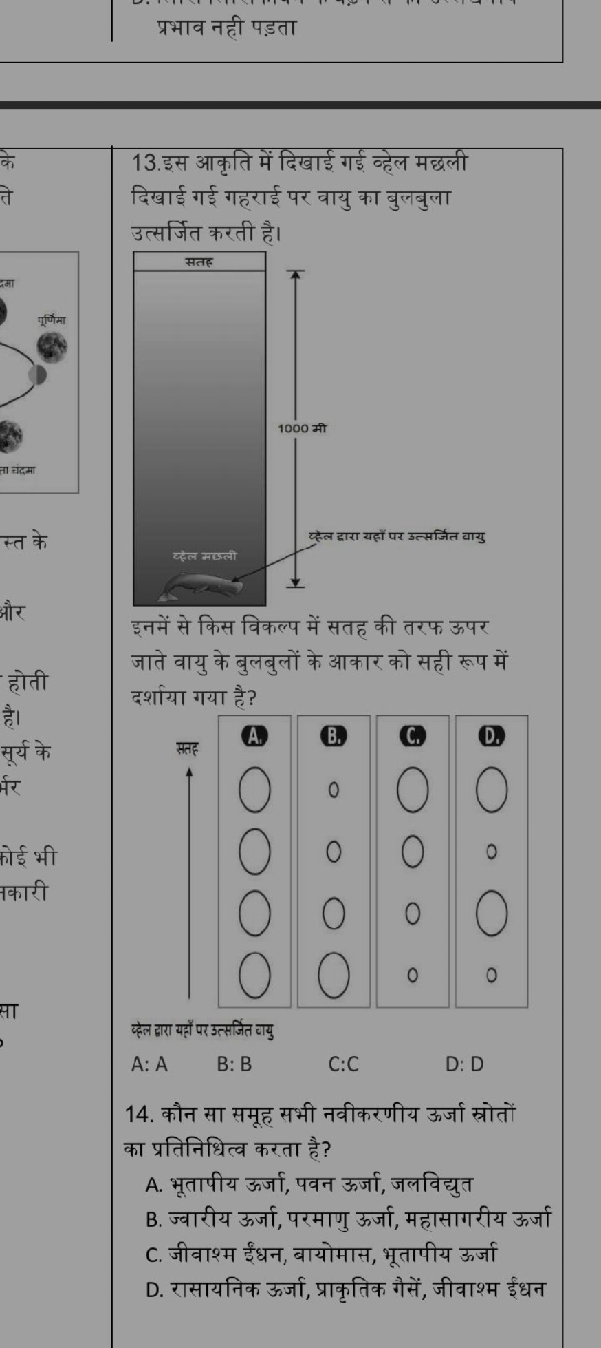 प्रभाव नही पड़ता
14. कौन सा समूह सभी नवीकरणीय ऊर्जा स्रोतों का प्रतिनि