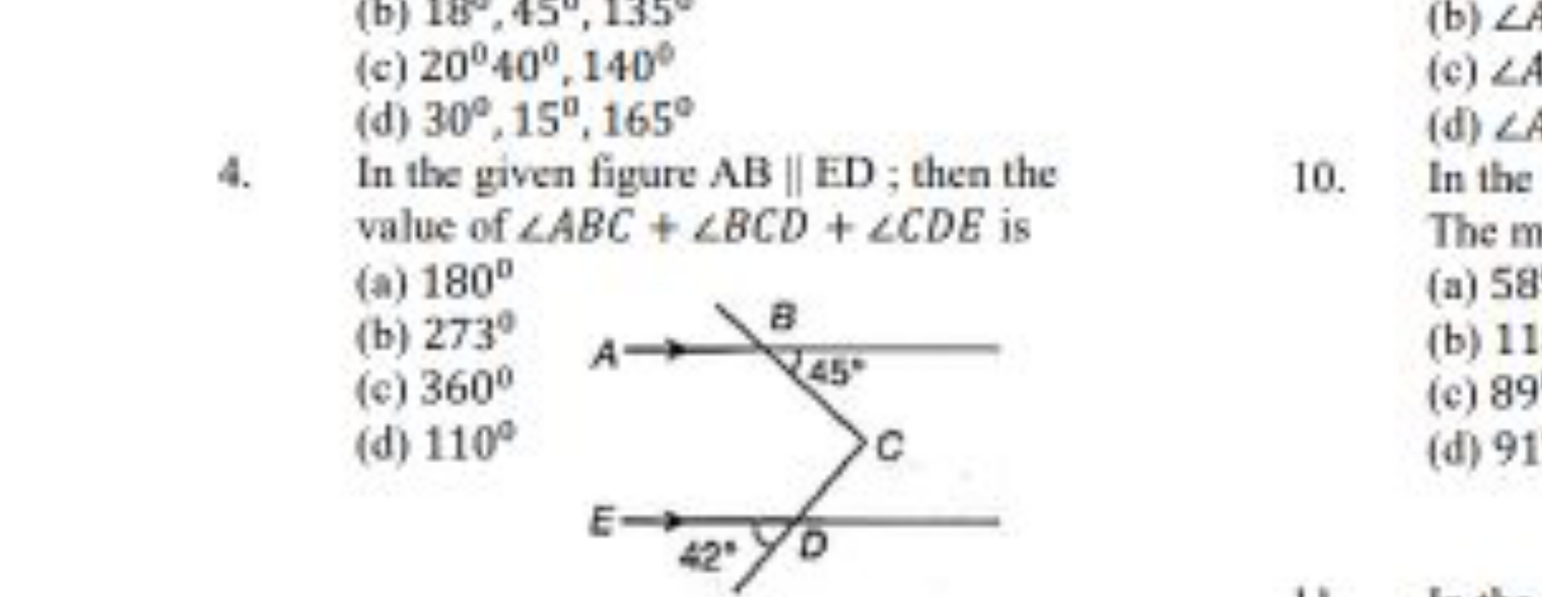 (c) 20040∘,1406
(d) 30∘,150,165∘
4. In the given figure AB∥ED; then th