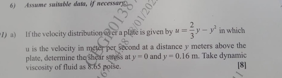 6) Assume suitable data, if necessary.
1) a) If the velocity distribut