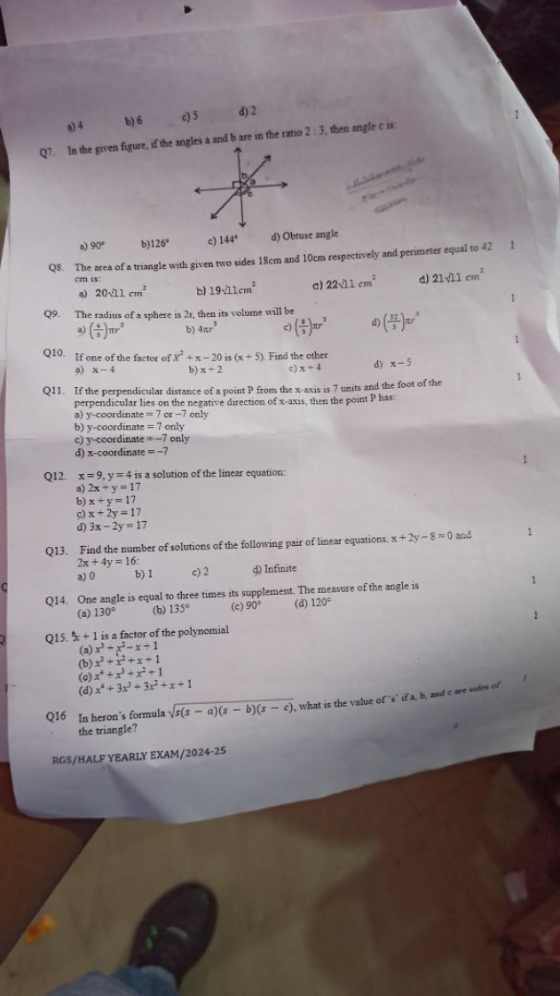 9) 4
b) 6
c) 5
d) 2
Q. In the given figure, if the angles a and b are 