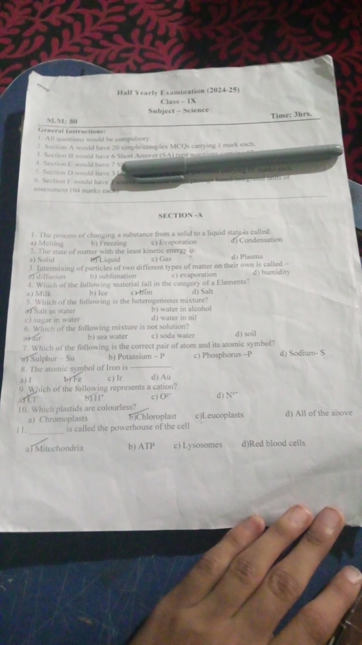 Haif Yearly Esamination (2024-25)
Class - IX
Subject - Science
Time: 3