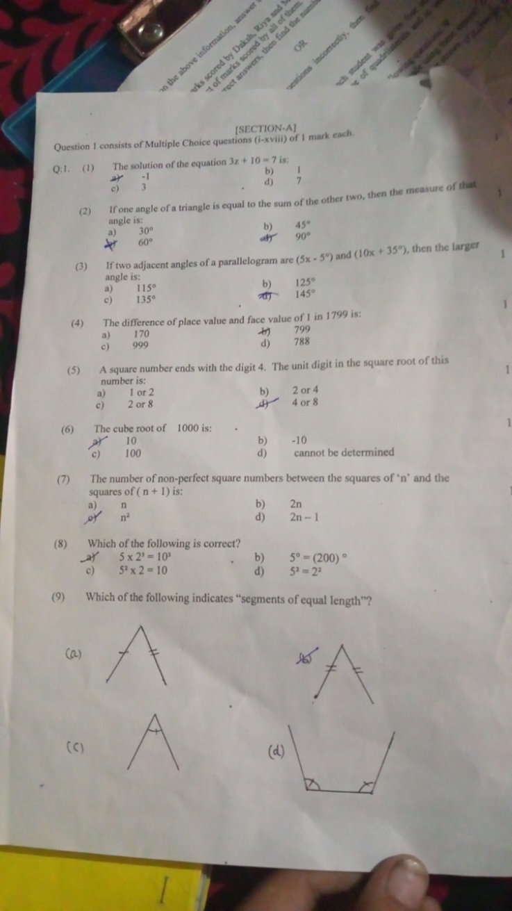 [SECTION-A]
Question I consists of Multiple Choice questions (i-xviii)