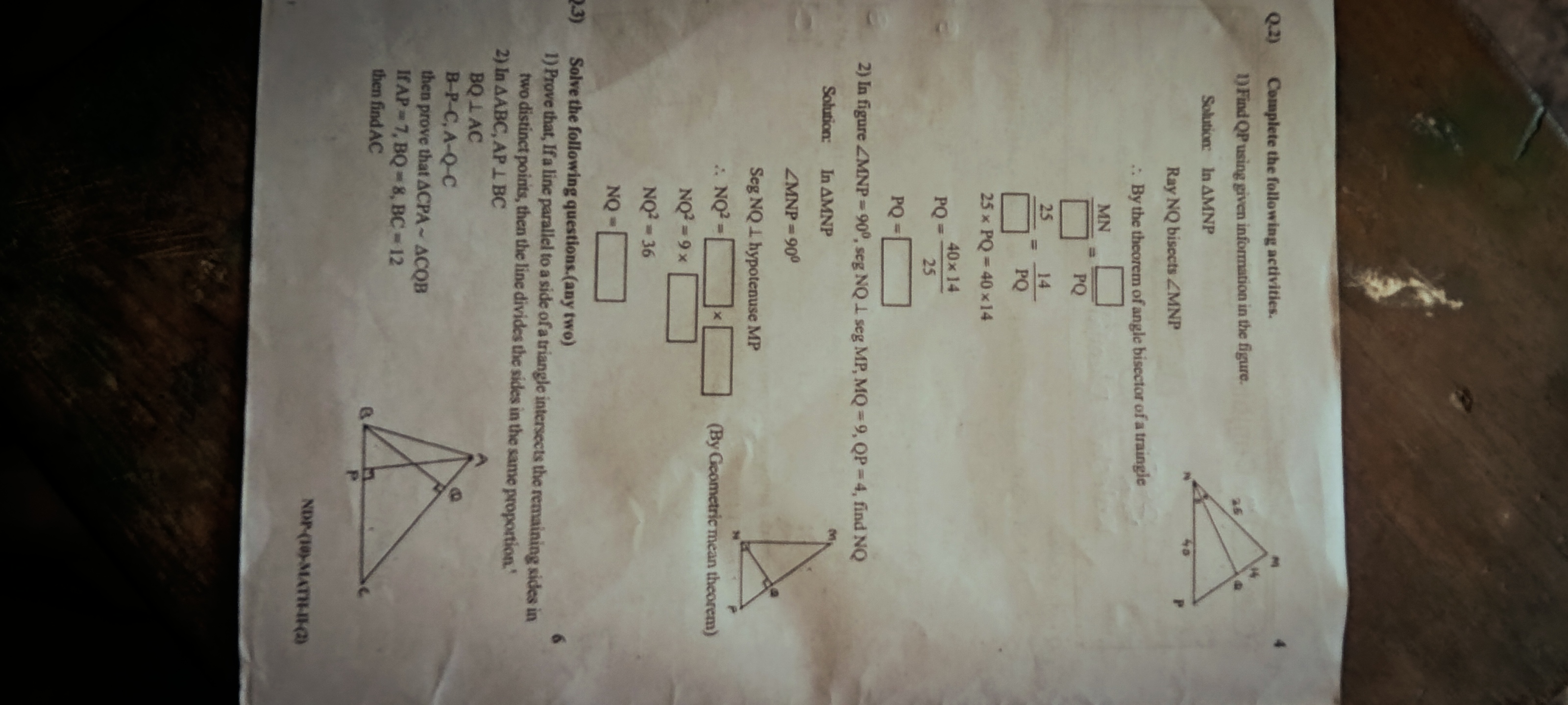 Q.2) Complete the following activities.
1) Find QP using given informa