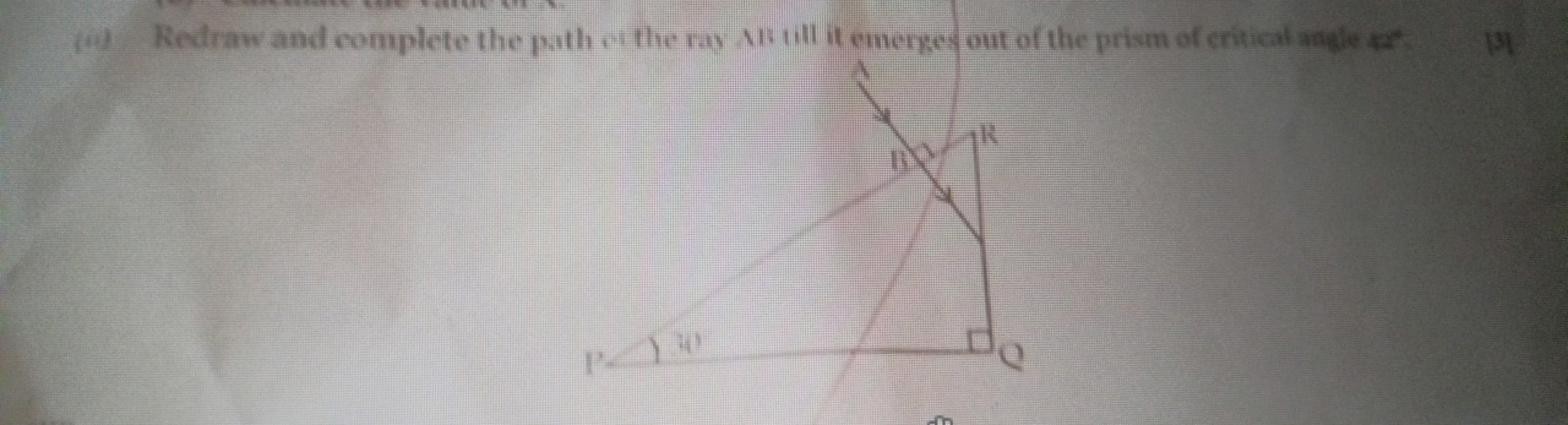 (0) Redraw and complete the path the ray AB till it emerges out of the