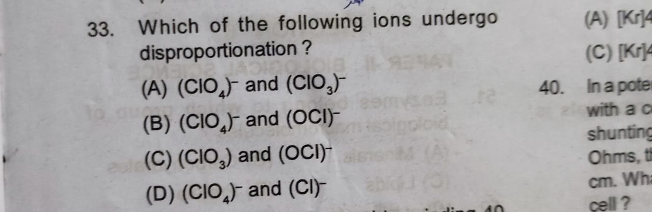 33. Which of the following ions undergo disproportionation?
(A) (ClO4​