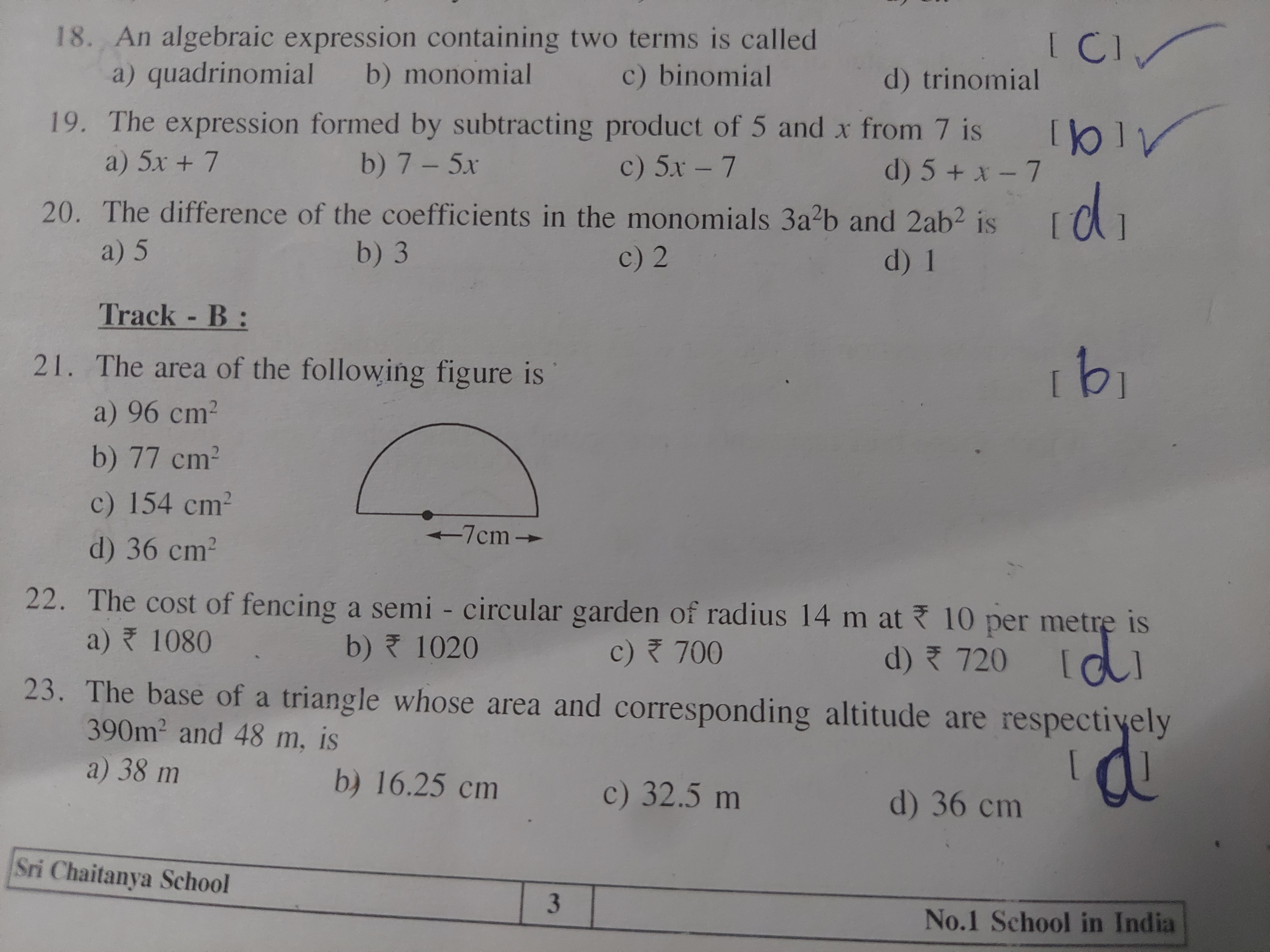 18. An algebraic expression containing two terms is called
a) quadrino