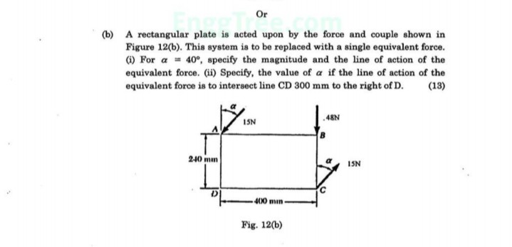 Or
(b) A rectangular plate is acted upon by the force and couple shown