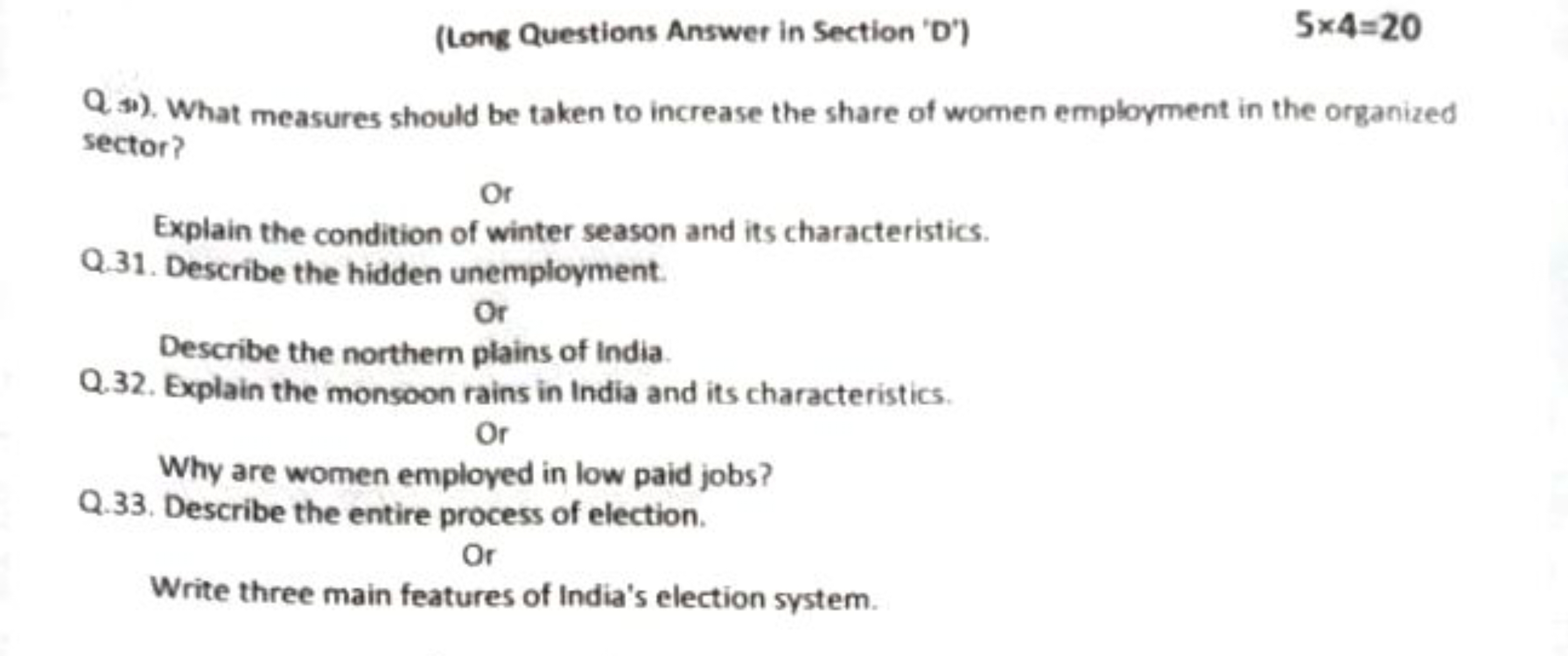 (Long Questions Answer in Section 'D')
5×4=20
Qsis ​. What measures sh