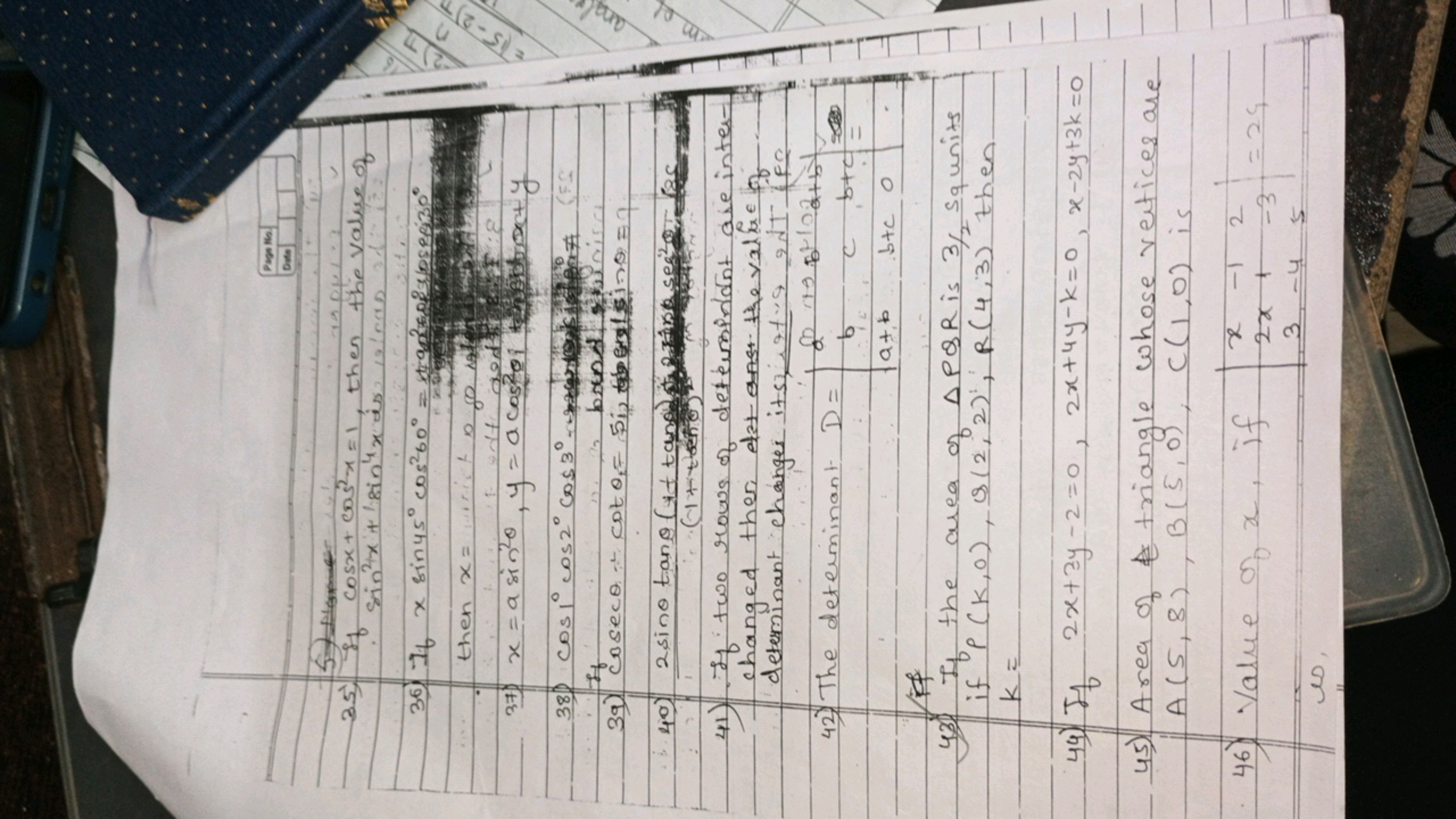 Page Na.
Date
3.5) If cosx+cos2x=1, then the value of sin2x+1sin4x is
