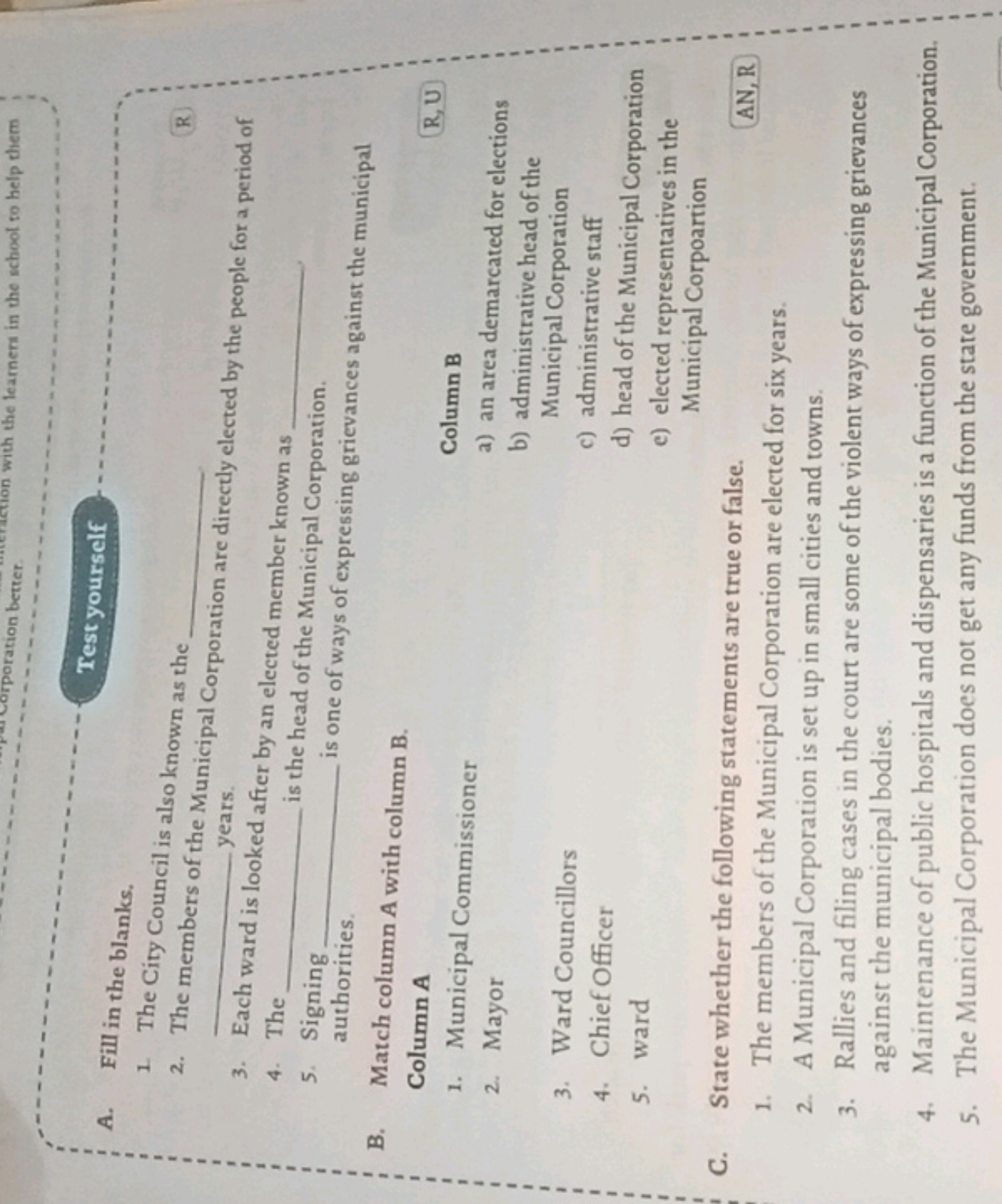 Test yourself
A. Fill in the blanks.
1. The City Council is also known