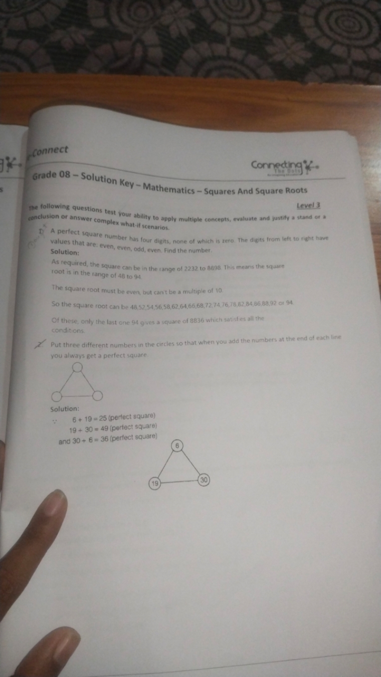 Connecting\%.
Grade 08 - Solution Key - Mathematics - Squares And Squa