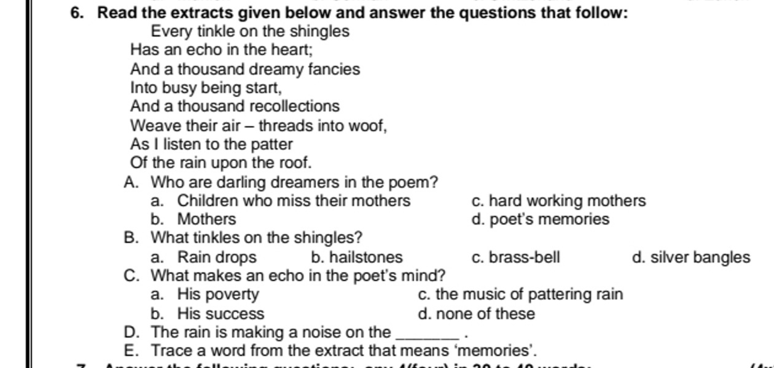 6. Read the extracts given below and answer the questions that follow: