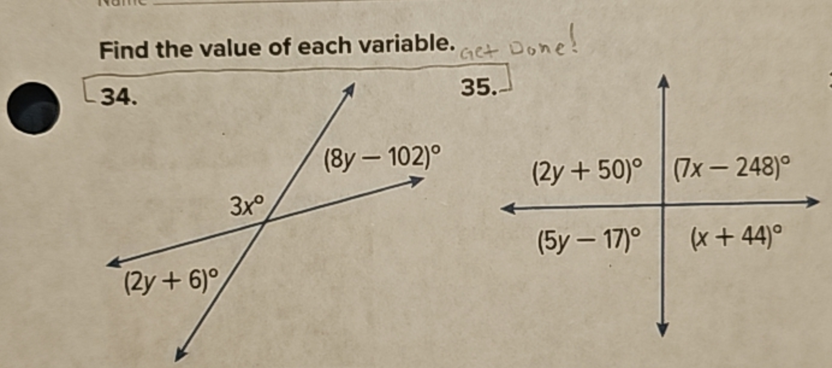 Find the value of each variable. 
35.