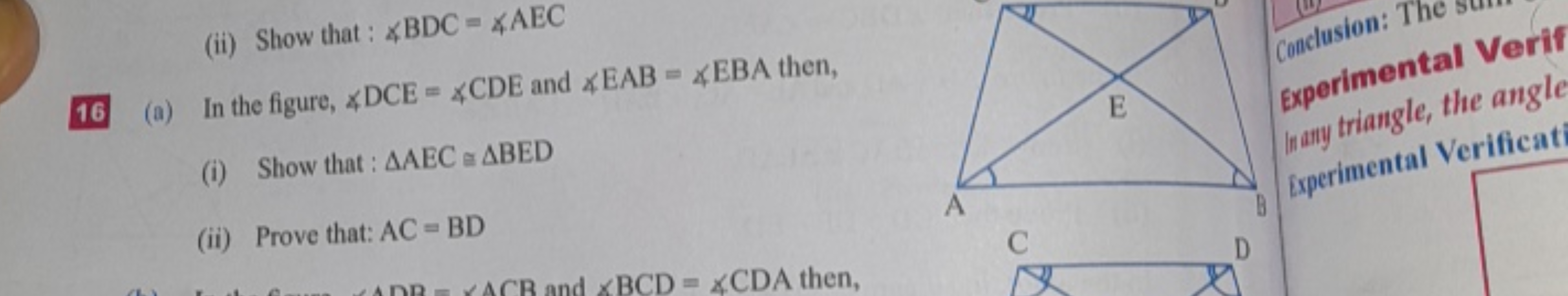 (ii) Show that: \Varangle \mathrm { BDC } = \Varangle \mathrm { AEC }
