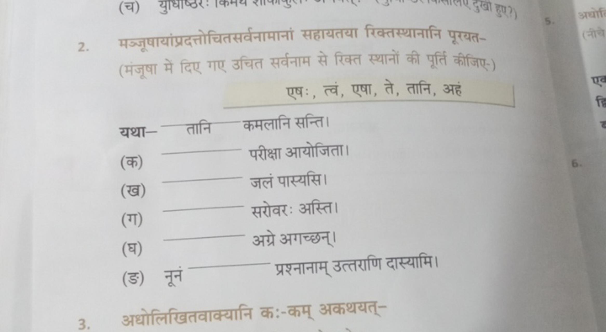 2. मञ्जूषायांप्रदत्तोचितसर्वनामानां सहायतया रिक्तस्थानानि पूरयत-
(मंजू