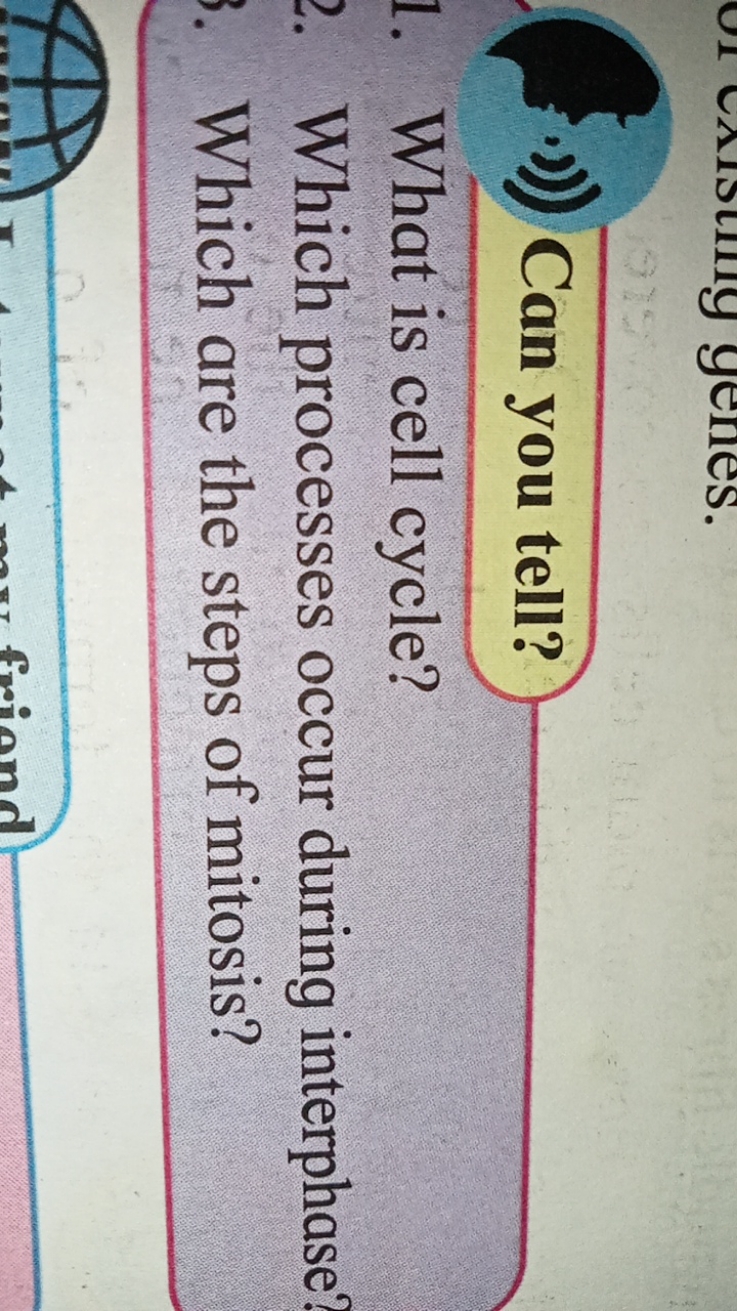 Can you tell?
1. What is cell cycle?
2. Which processes occur during i