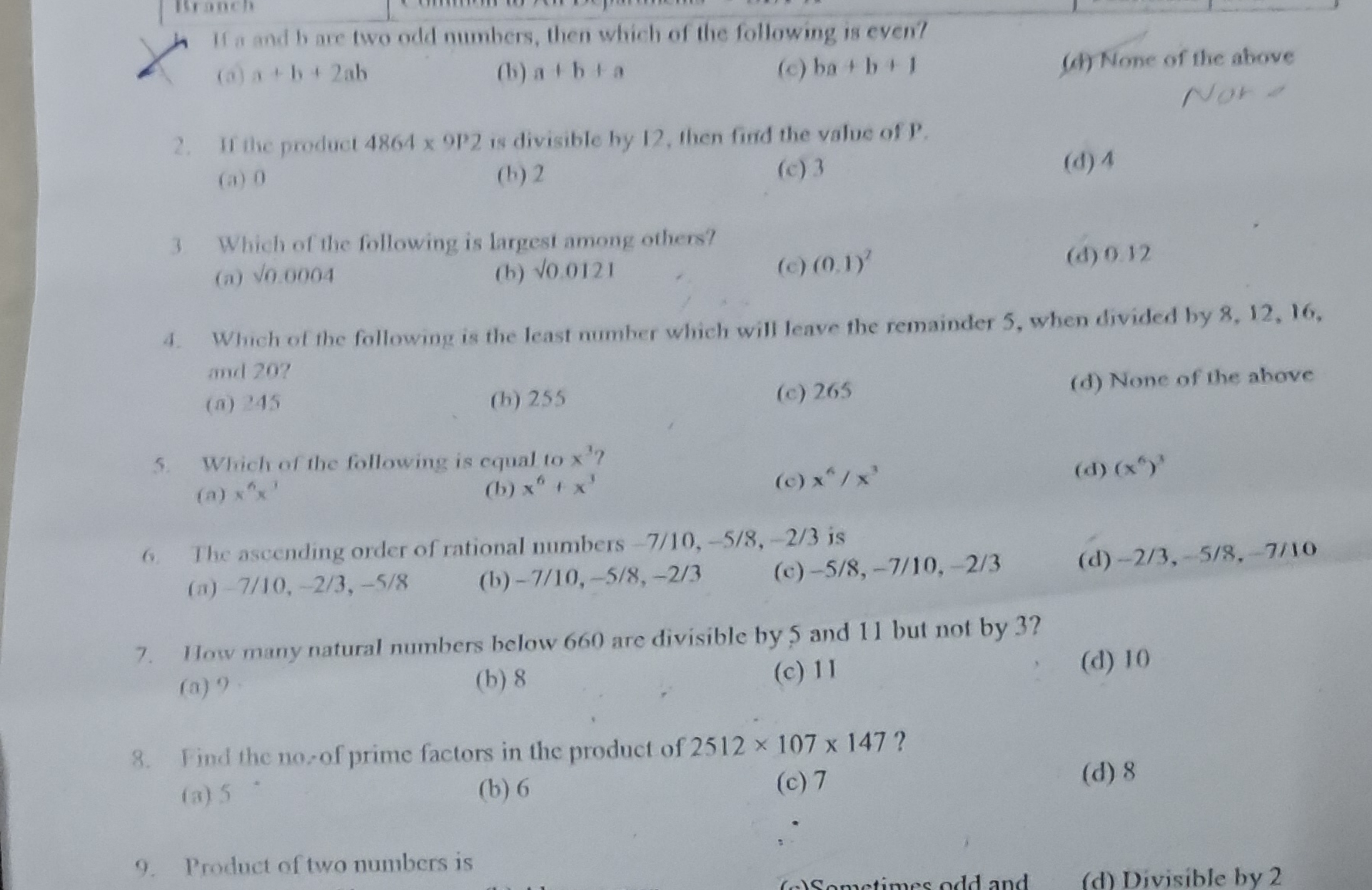 manch
If is and to are two odd numbers, then which of the following is