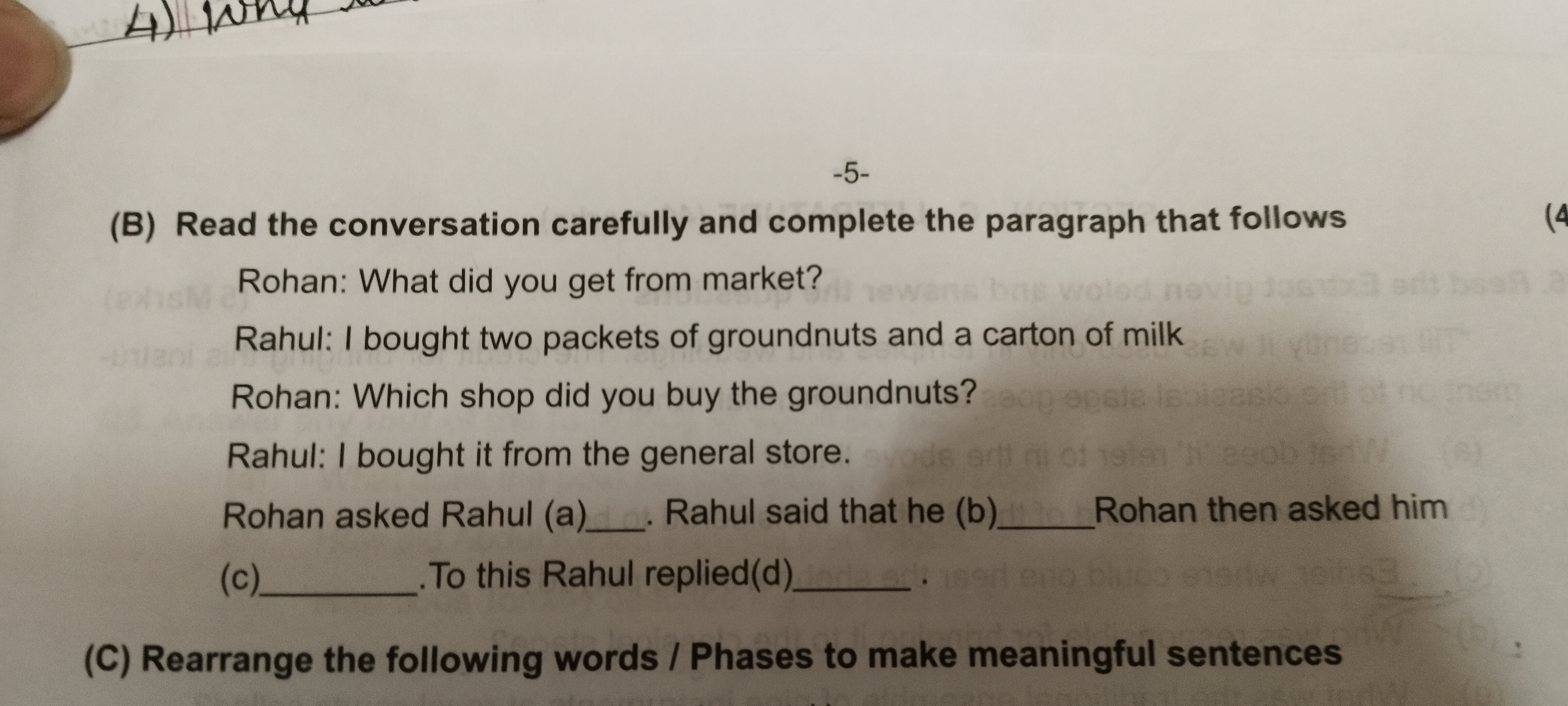 −5−
(B) Read the conversation carefully and complete the paragraph tha