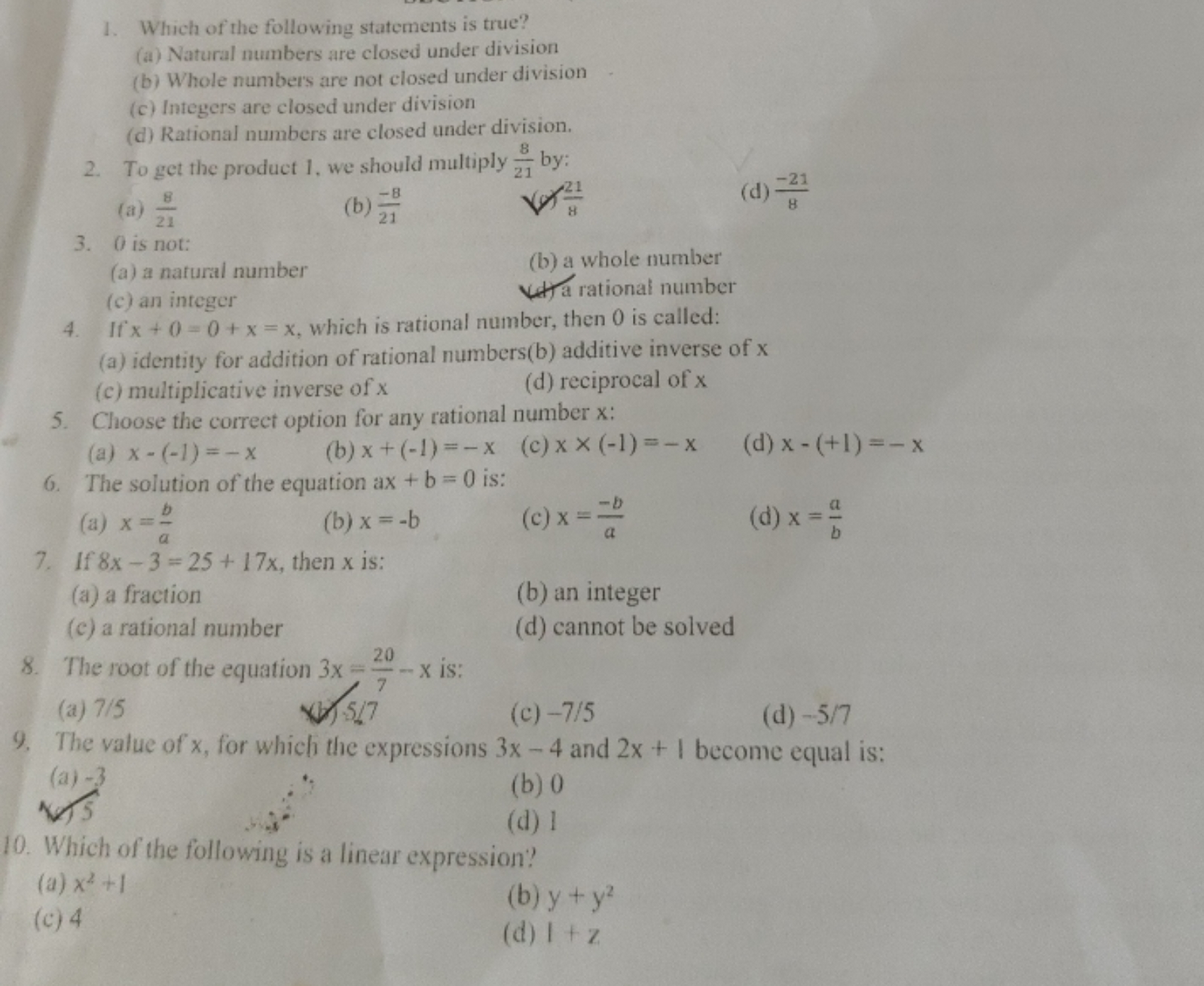 1. Which of the following statements is true?
(a) Natural numbers are 