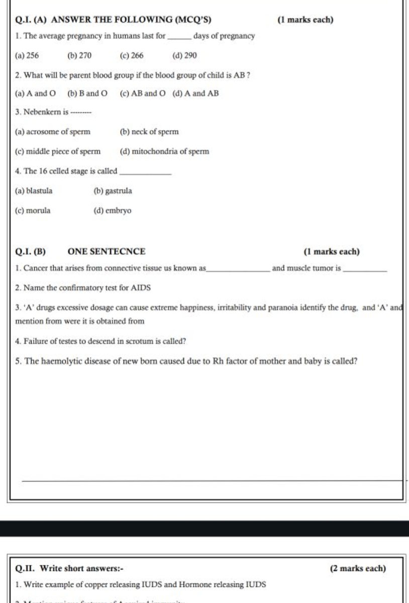 Q.I. (A) ANSWER THE FOLLOWING (MCQ'S)
(1 marks each)
1. The average pr