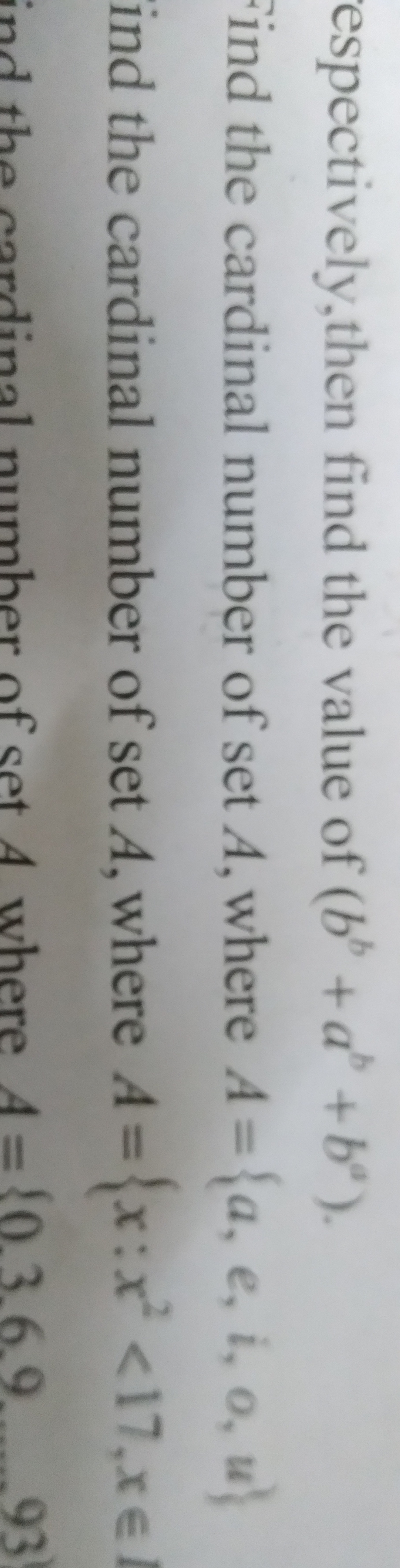 espectively, then find the value of (bb+ab+ba)
Find the cardinal numbe