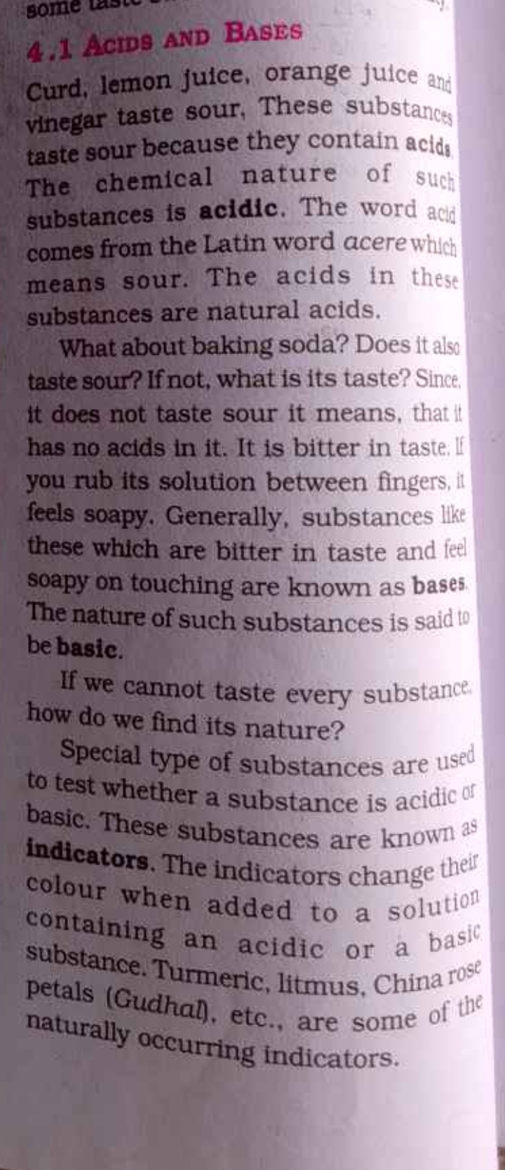 4.1 Acids and Bases

Curd, lemon Julce, orange juice and vinegar taste