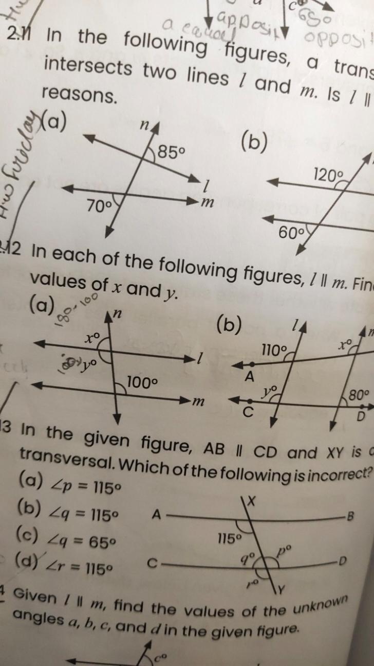 2nI In the following figure oppoy intersects two lines / ans, a trans 