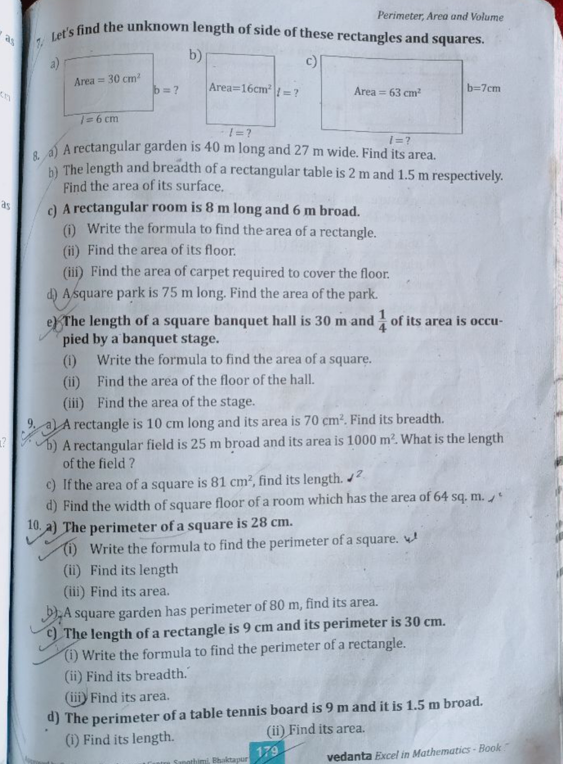 Perimeter, Area and Volume
7. Let's find the unknown length of side of