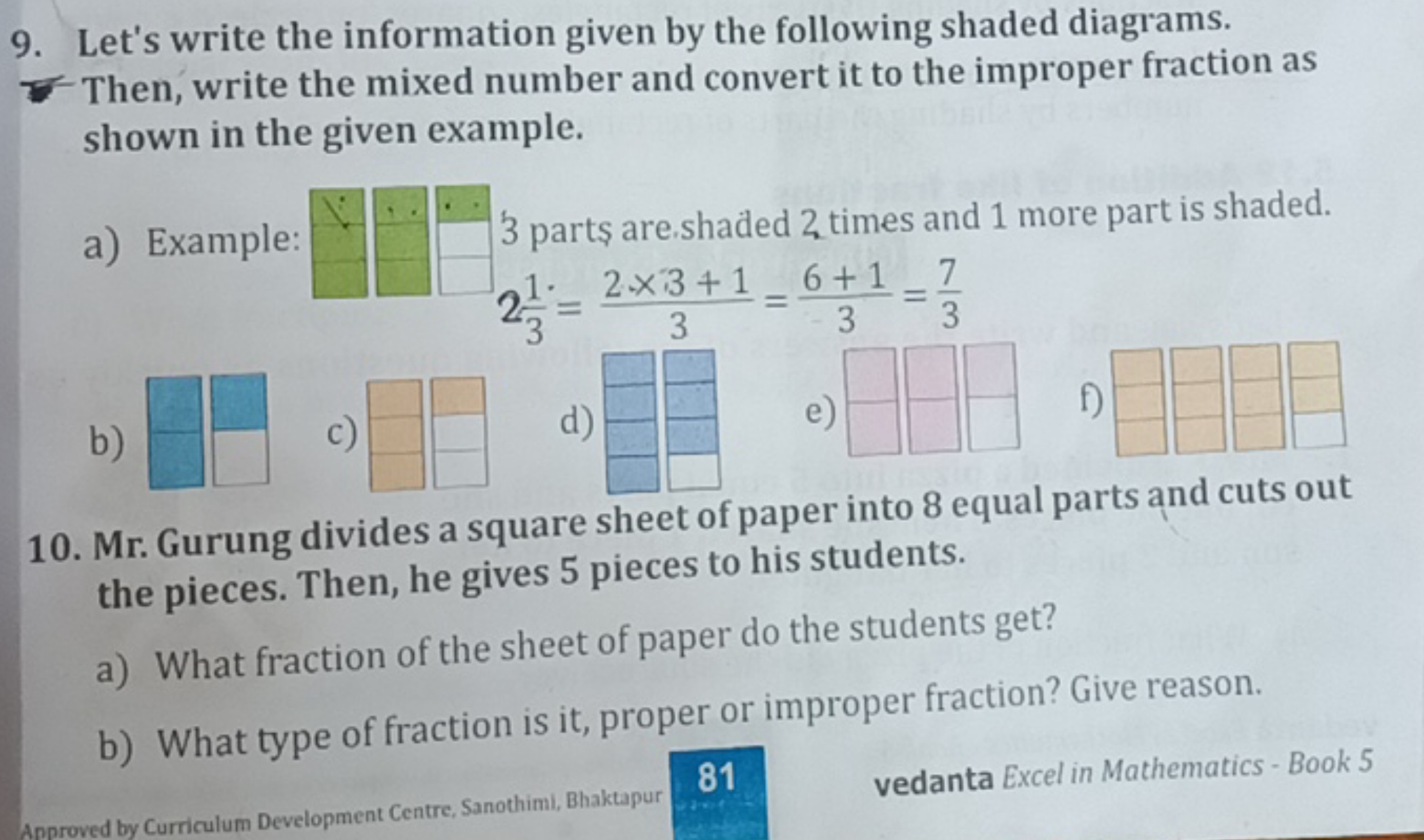 9. Let's write the information given by the following shaded diagrams.