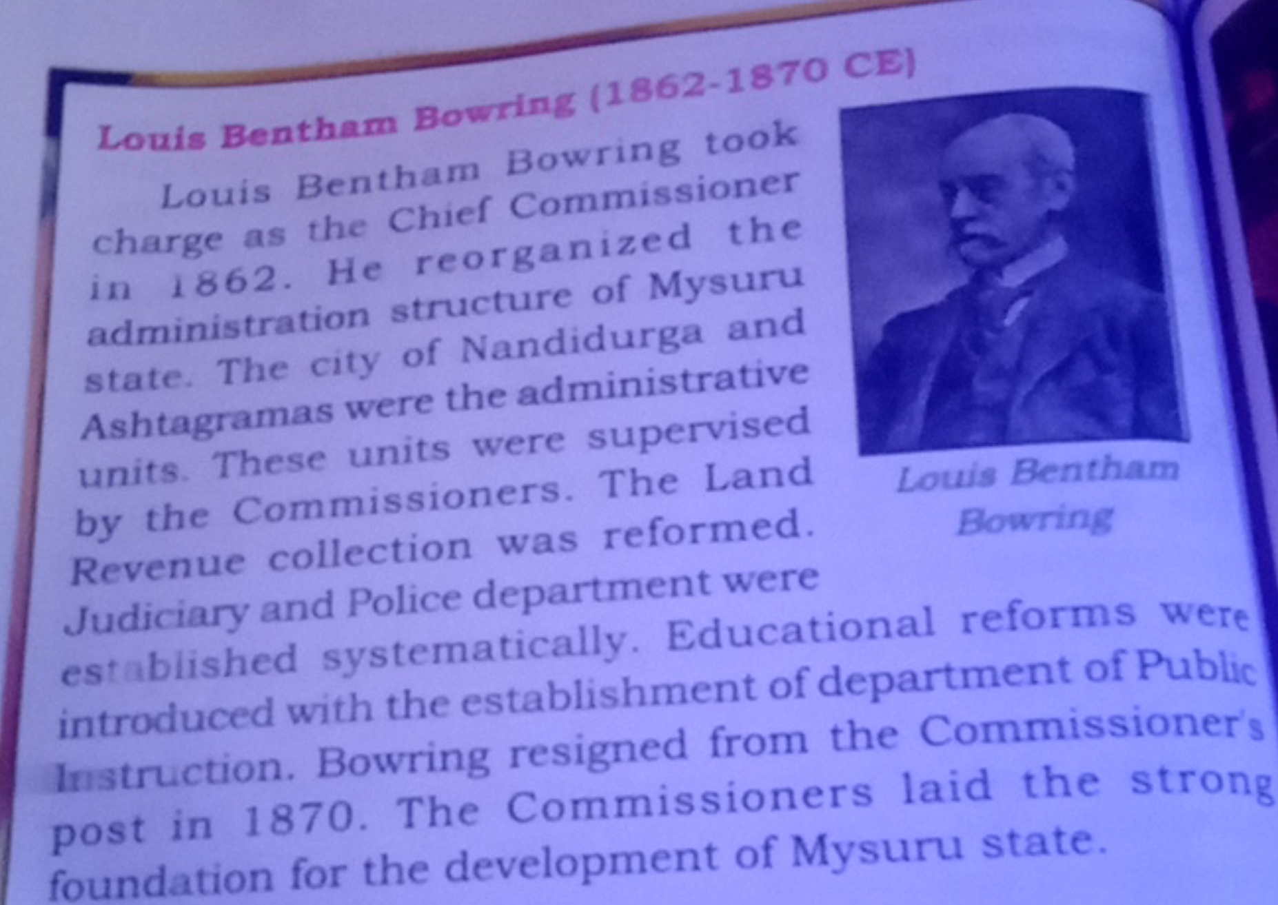 Louis Bentham Bowring ( 1862 - 1870 CE)
Louis Bentham Bowring took cha