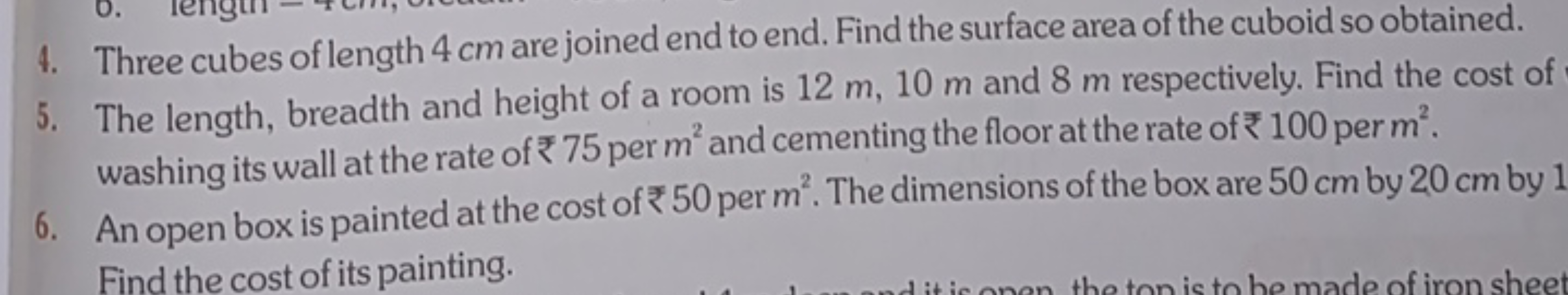 D.
4. Three cubes of length 4 cm are joined end to end. Find the surfa