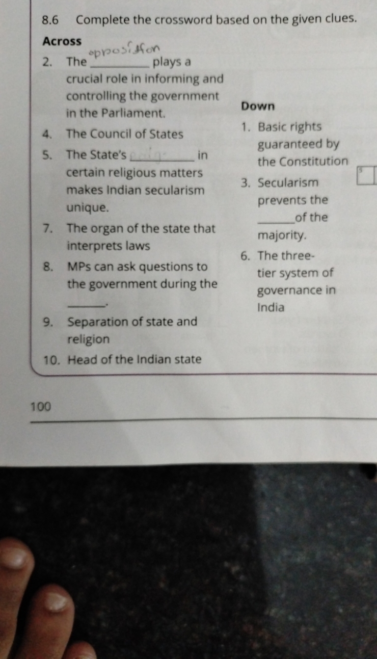 8.6 Complete the crossword based on the given clues.

Across
2. The op