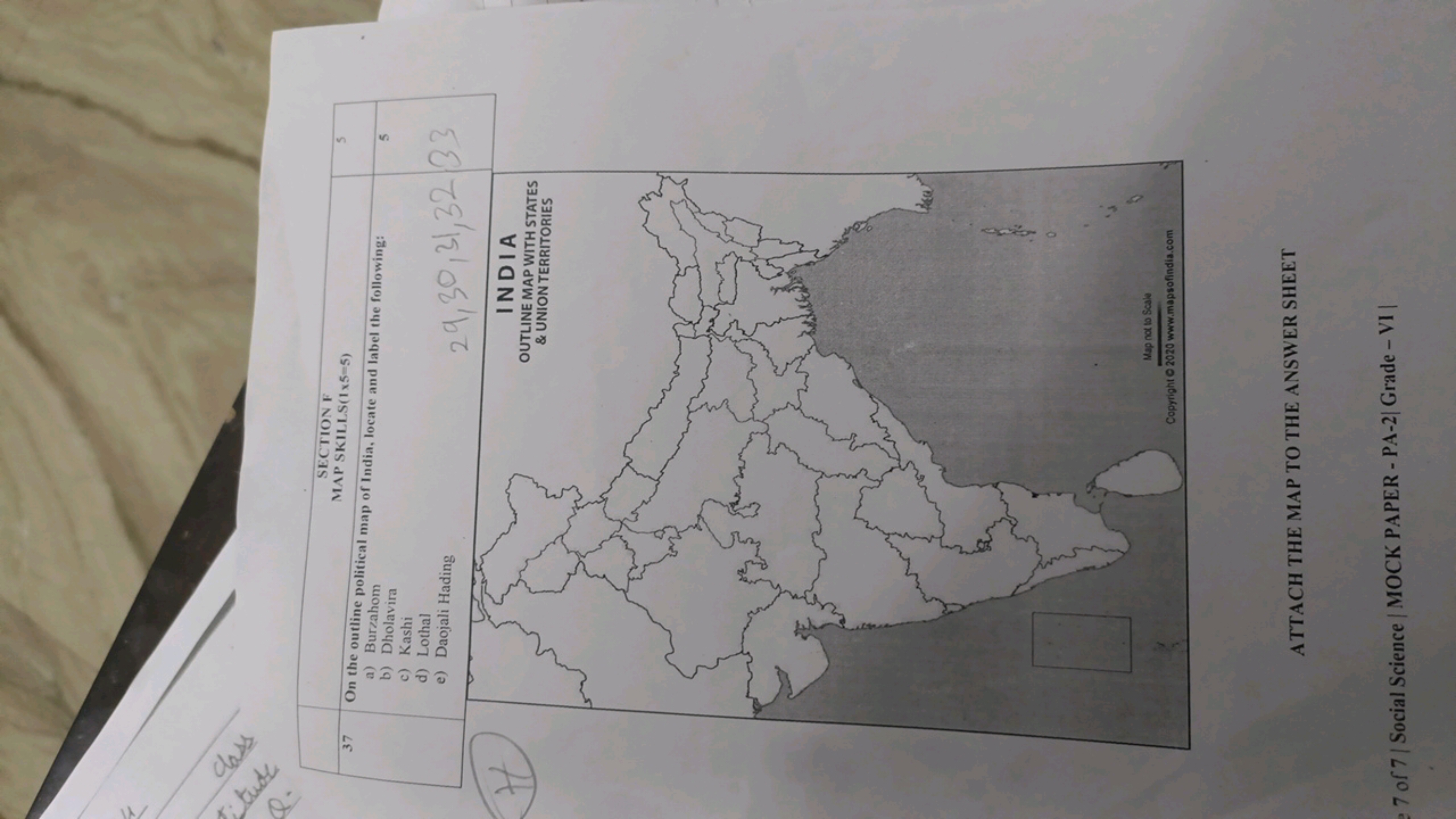 class
itude
H
SECTION F
MAP SKILLS(1x5=5)
37 On the outline political 