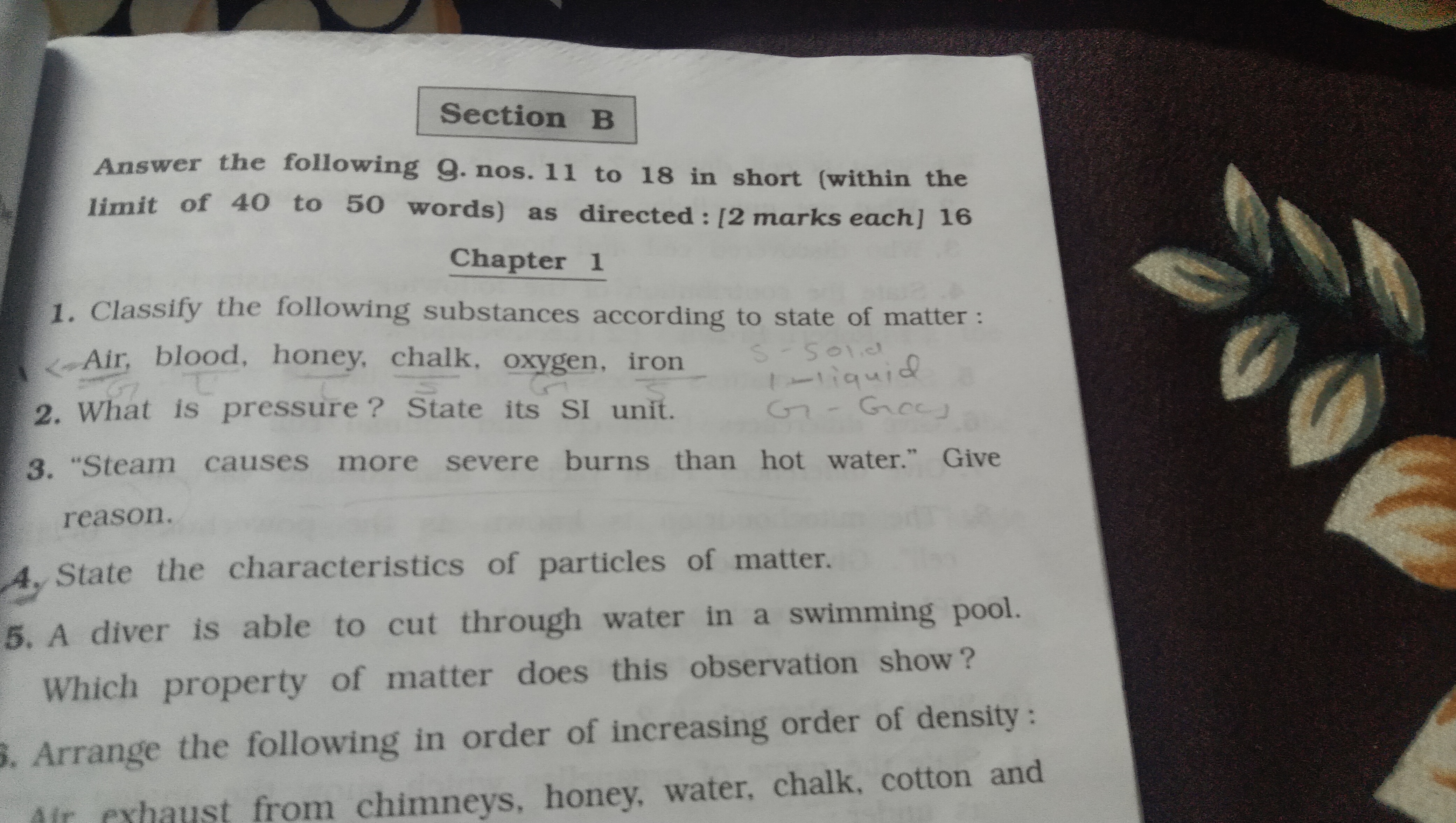 Section B
Answer the following 9 . nos. 11 to 18 in short (within the 