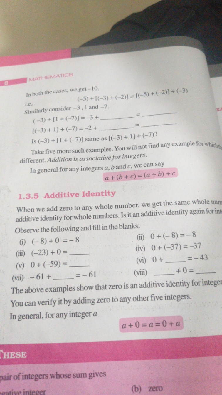 8 MATHEMATICS
In both the cases, we get - 10 .
i.e.,
\[
\begin{array} 