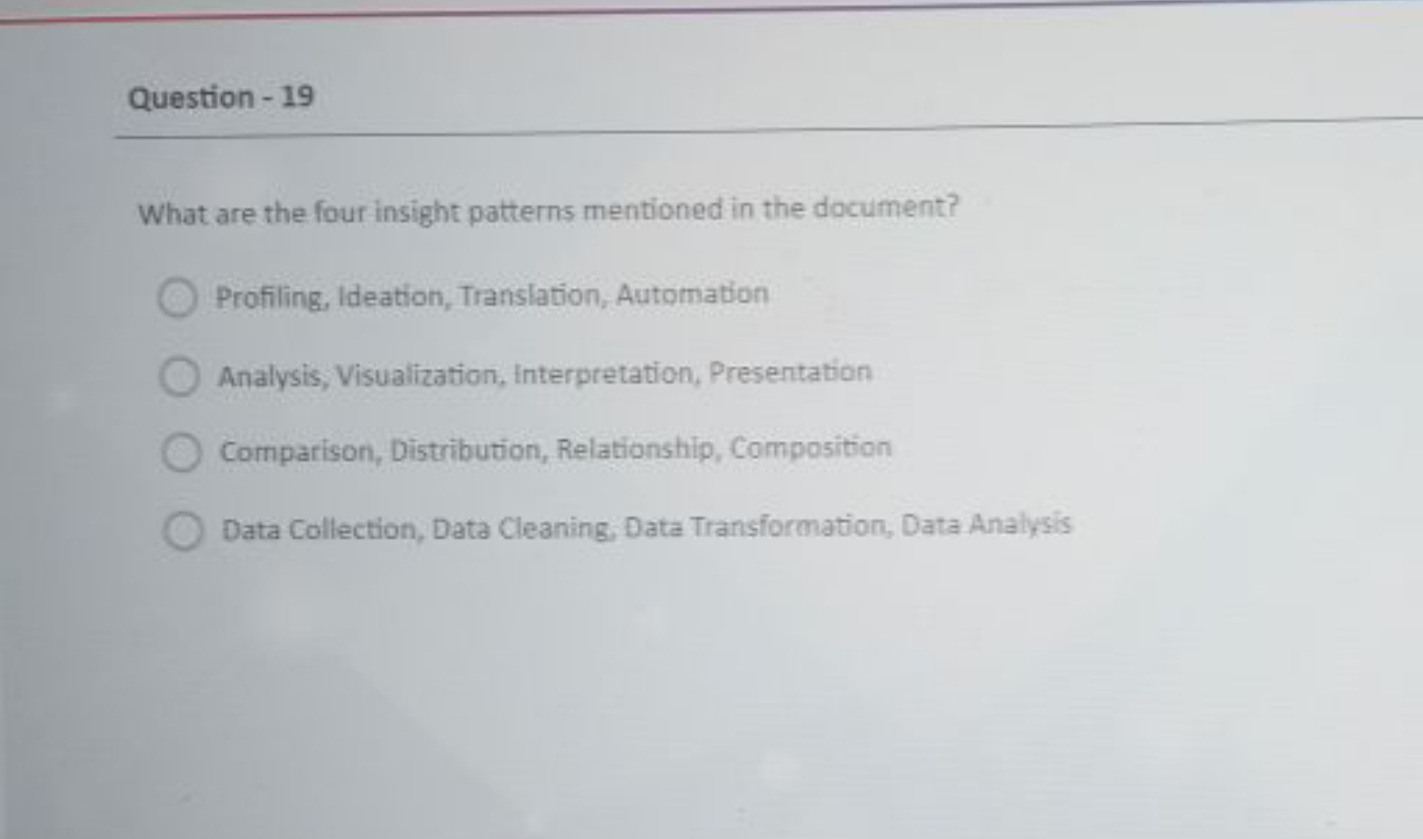 Question - 19

What are the four insight patterns mentioned in the doc