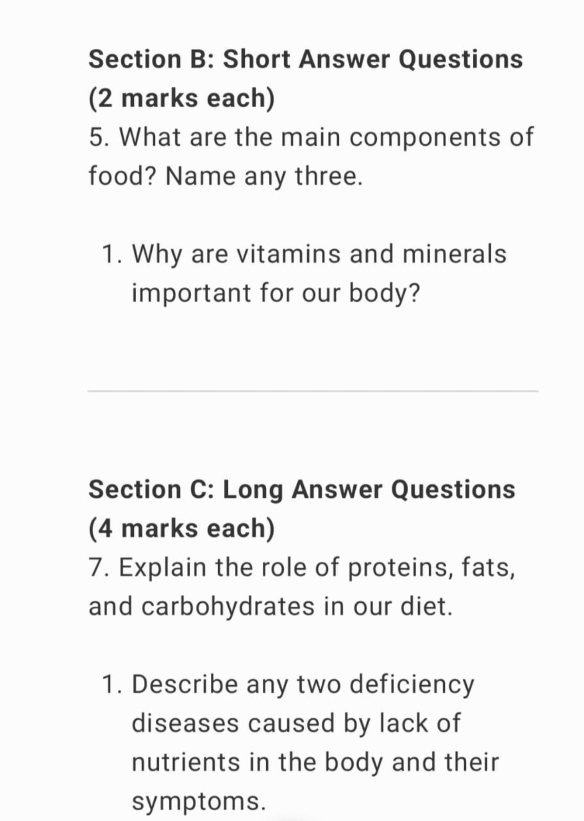 Section B: Short Answer Questions (2 marks each)
5. What are the main 