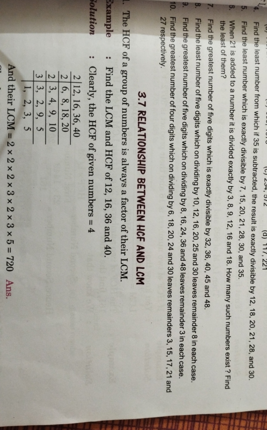 4. Find the least number from which if 35 is subtracted, the result is