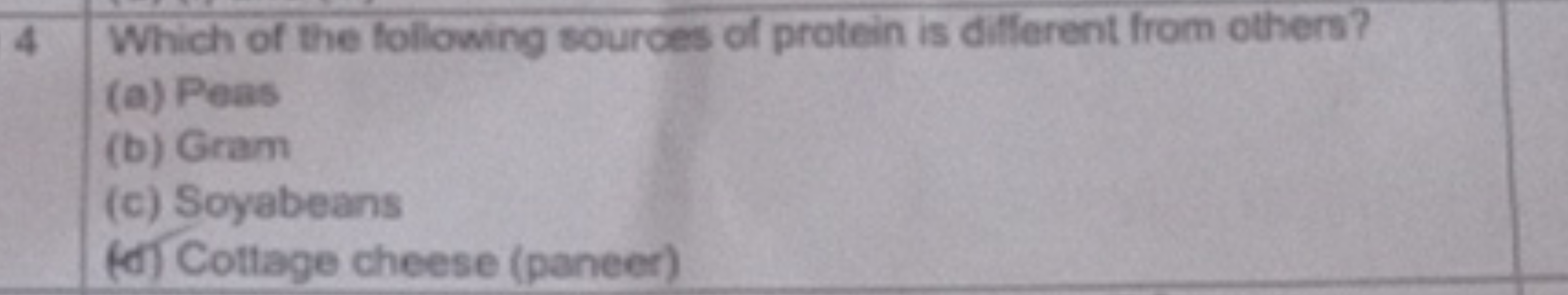 4 Which of the following sources of protein is different from others?
