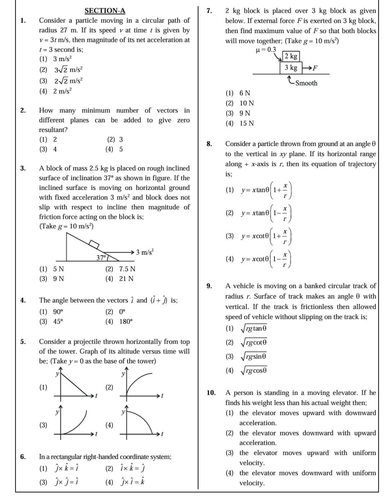 SECTION-A
1. Consider a particle moving in a circular path of radius 2