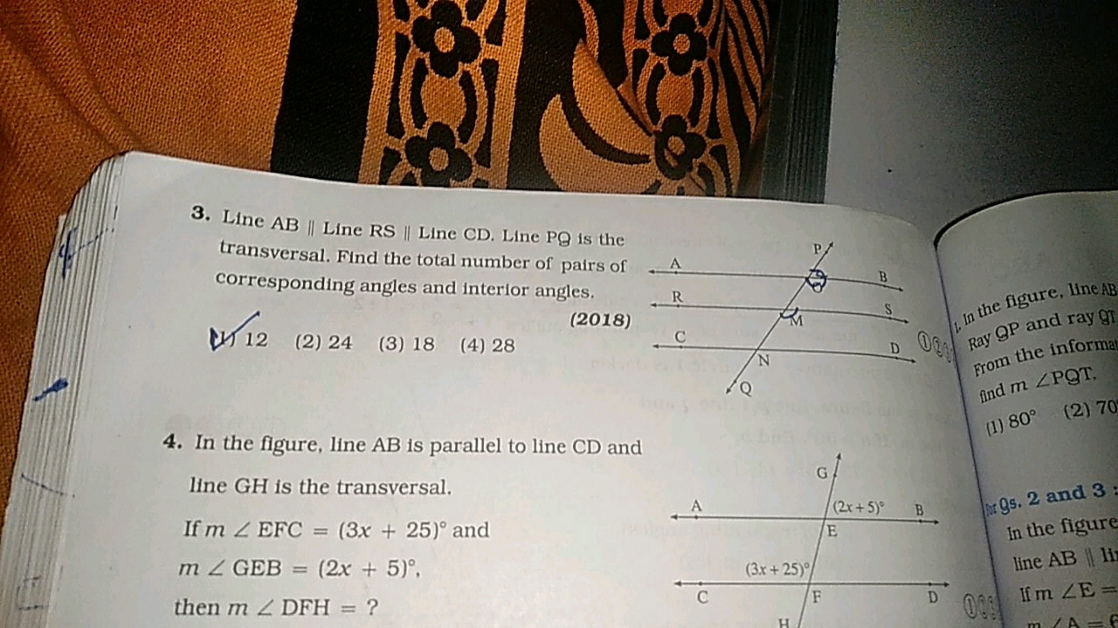 3. Line AB || Line RS || Line CD. Line PQ is the
transversal. Find the