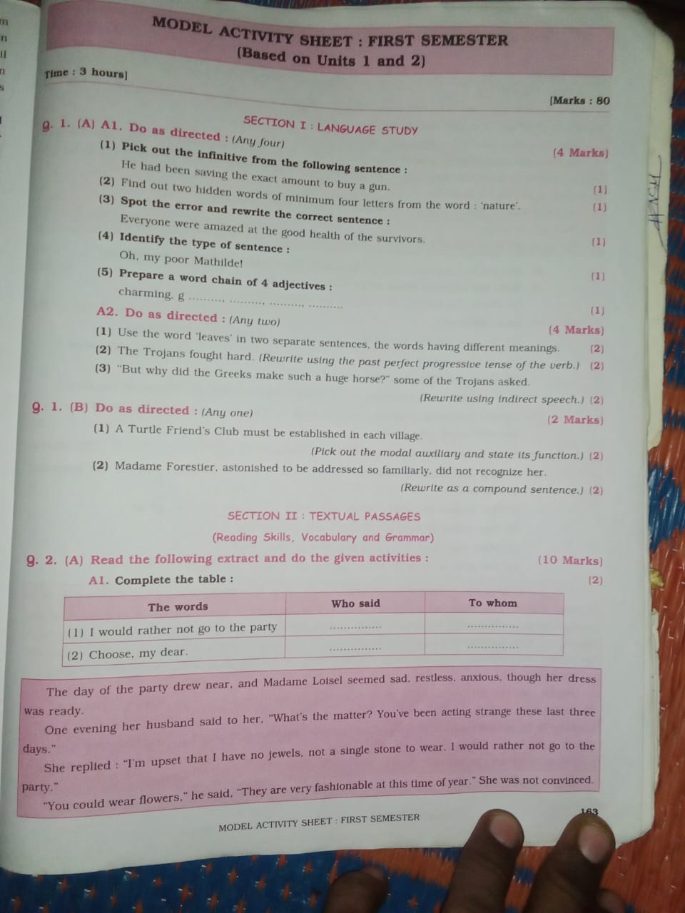 MODEL ACTIVITY SHEET : FIRST SEMESTER
(Based on Units 1 and 2)
Time : 