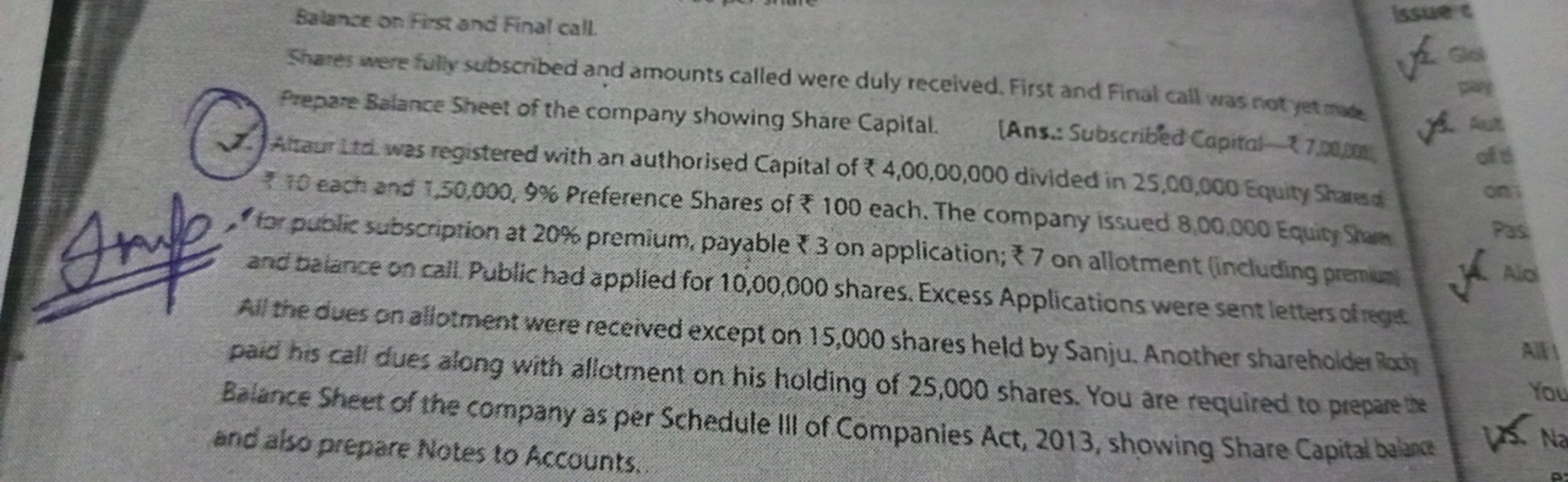 Salance on first and Final call.
Shanes were fully subscribed and amou