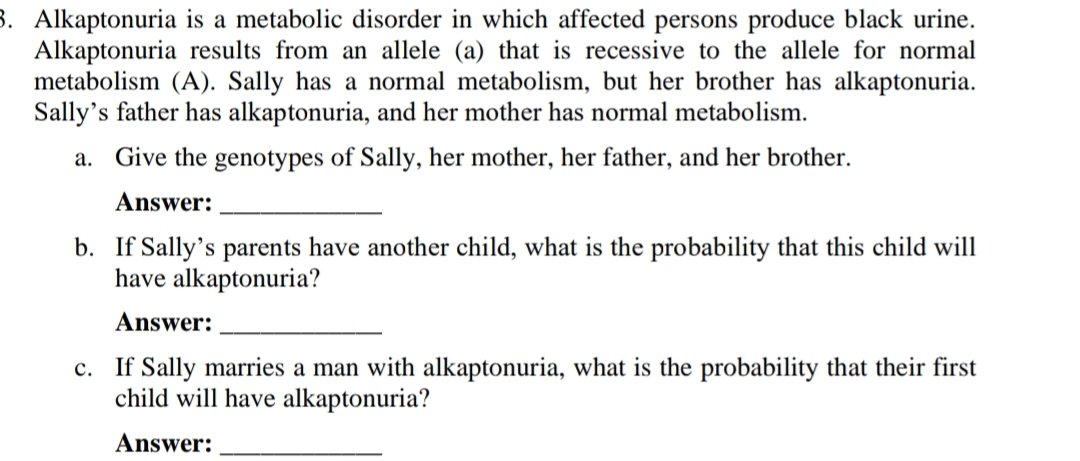 Alkaptonuria is a metabolic disorder in which affected persons produce