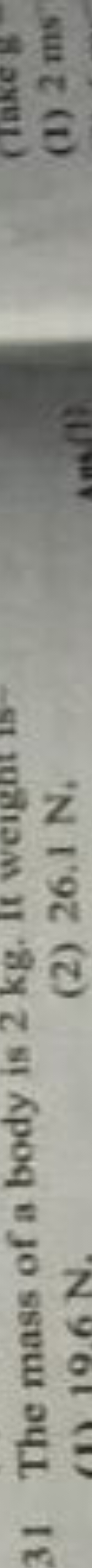 31 The mass of a body is 2 kg . It weigat is
(2) 26.1 N
(i) 2 ms