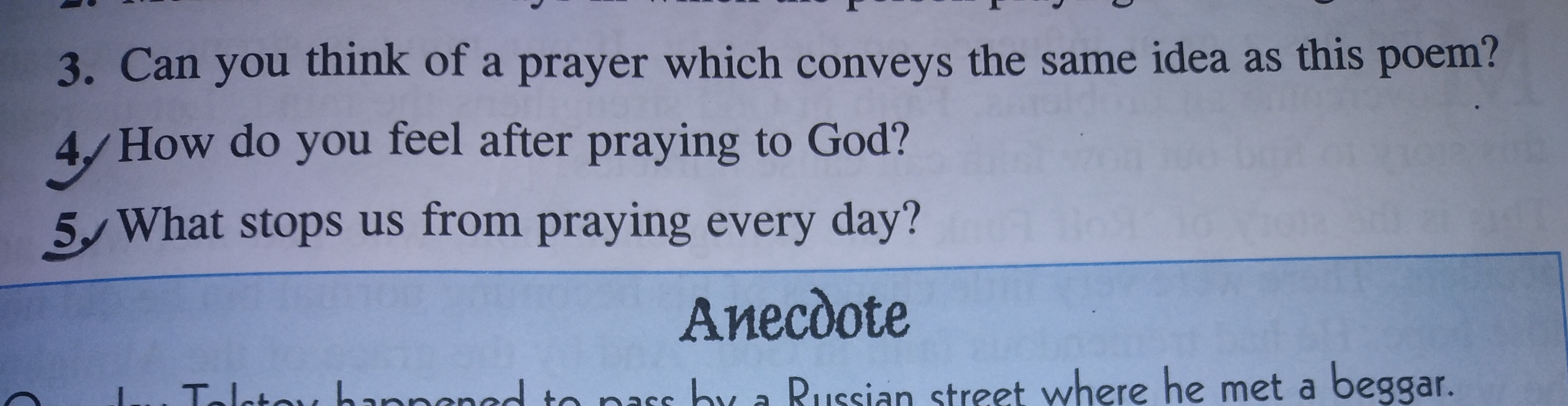 3. Can you think of a prayer which conveys the same idea as this poem?