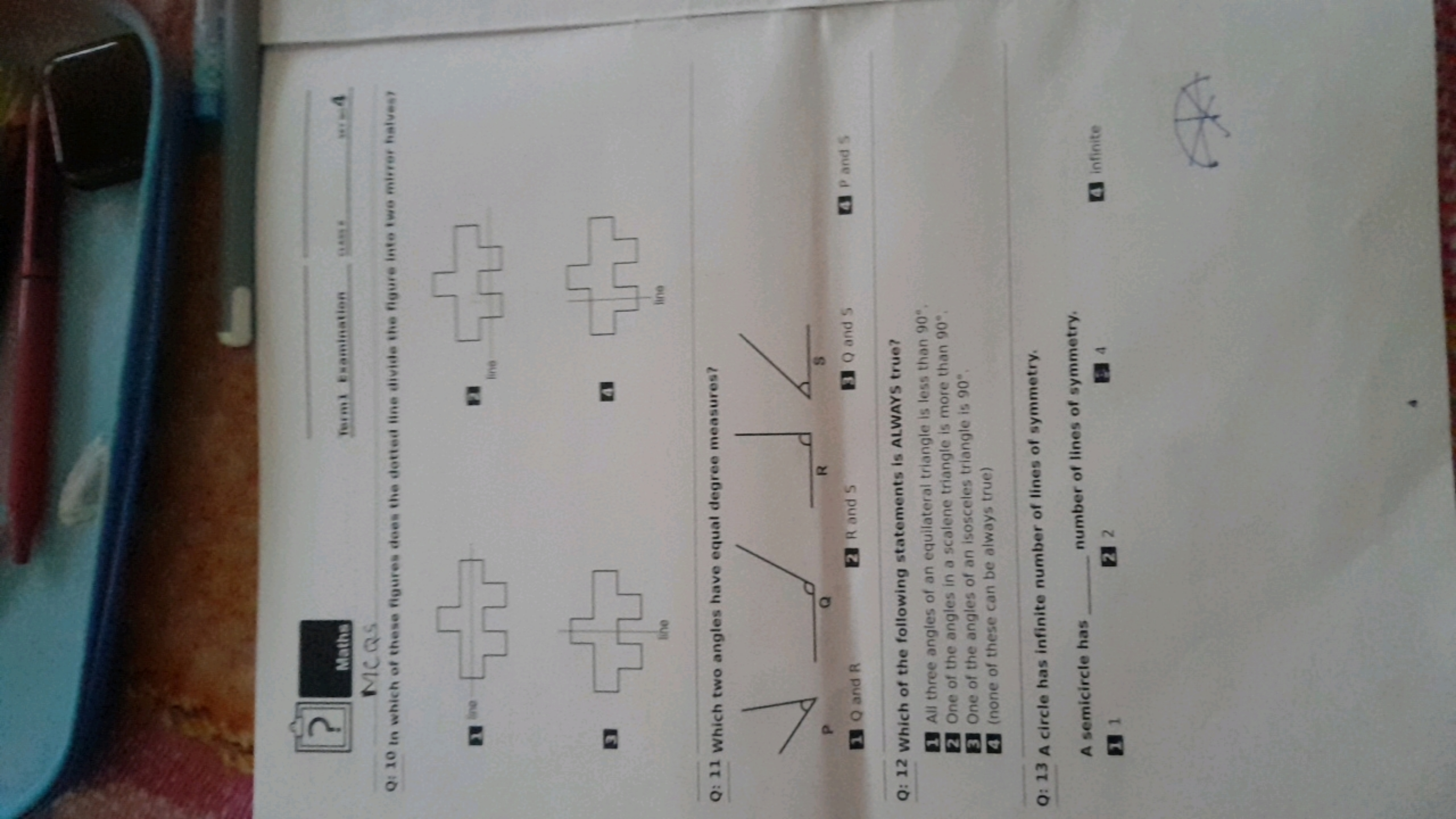 Maths
Tвimi Examination
Ant:
(im-4
MCQS
Q: 10 In which of these figure